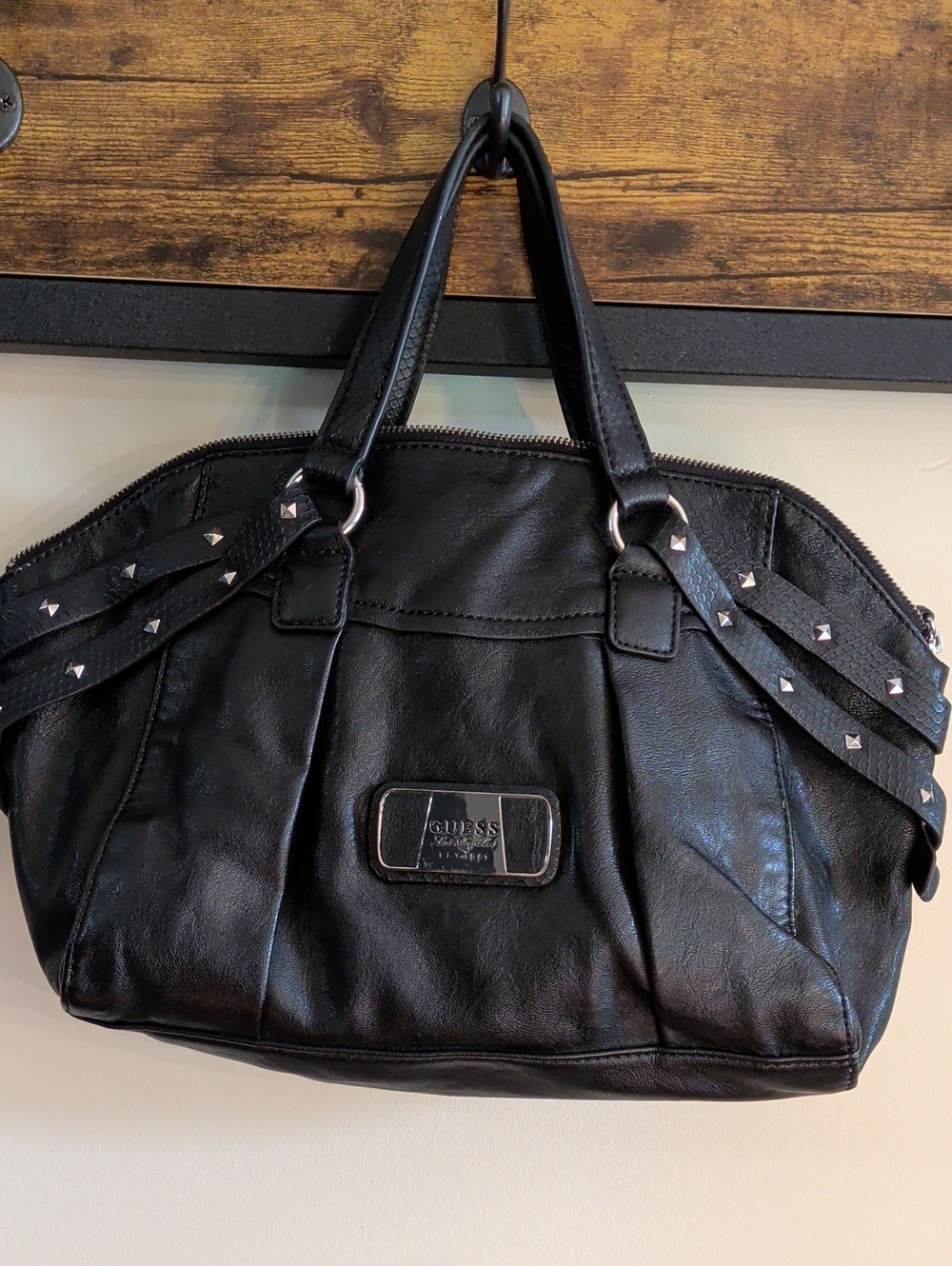 GUESS Black Stud-Accent Shoulder Satchel